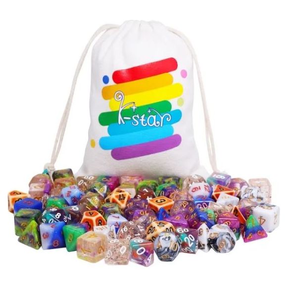 Each bag contains 10 separate sets of dice (7 in a single set) from a pool of 30 possible different sets. Who knows what you'll get!