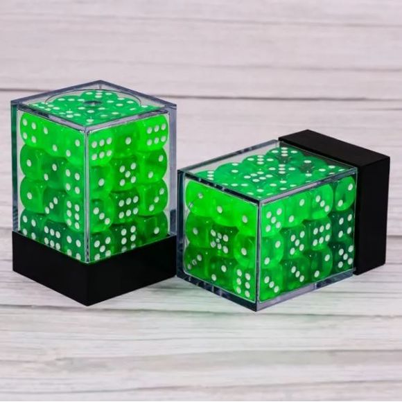 36 individual D6 dice in a container.