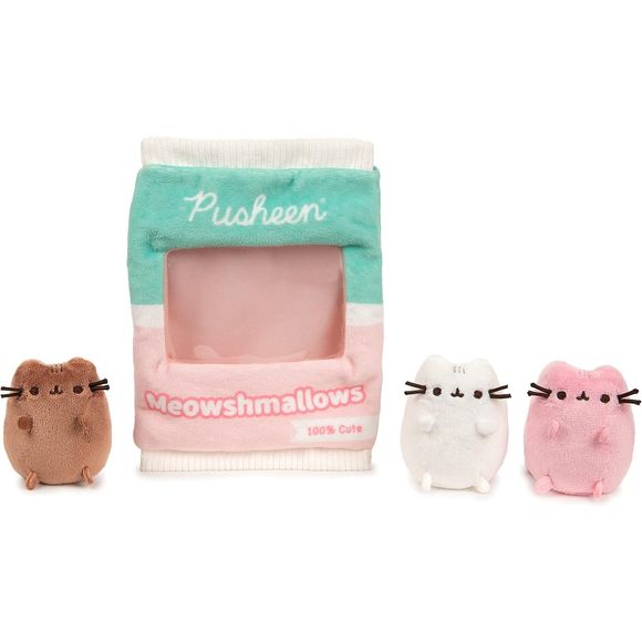 This eye-catching plush bag was designed with collectors in mind, featuring soft pastel plush and all-over details to impress any Pusheen fan. Each bag contains three removable, super-soft miniature Pusheen plush, secured by a resealable Velcro enclosure at the top of the bag. The bag is made entirely of premium soft plush and includes a clear viewing window, with the back of the bag accented by adorable “Mewtrition Facts” details.