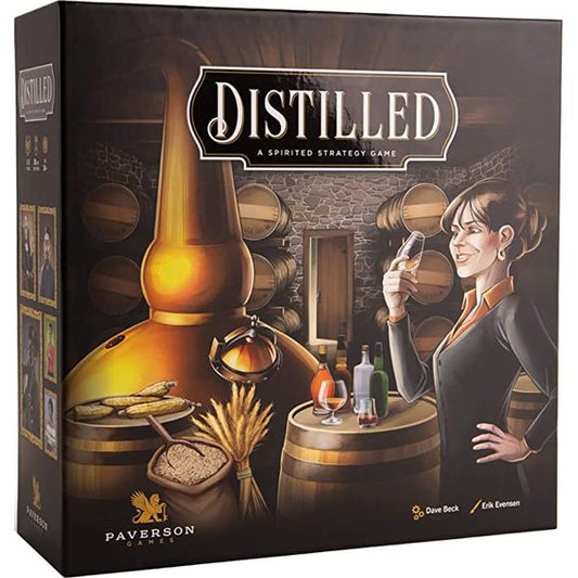 Distilled is a highly thematic strategy card game about crafting spirits in a distillery, with resource management and push-your-luck elements. In the game, you have inherited a distillery and are hoping to someday achieve the title of master distiller through purchasing goods, building up your distillery, and creating the world's most renowned spirits.

Use cards to purchase new ingredients and invest in upgrades to your distillery, all while eventually distilling the spirit and sending it to the warehouse