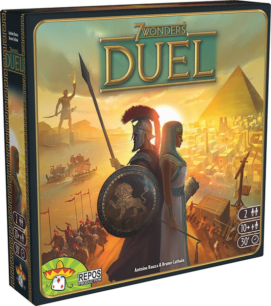 One of the most celebrated games in the world can now be experienced in a two-player arena. 7 Wonders Duel takes the game play and excitement of the original and adapts it for one-on-one battles. Take control of your civilization and decide to invest in science, military or prestige. Two new ways to win will keep you on your toes and watching every move your opponent makes. If you fail to build defenses your capital city may be destroyed, but ignore technology and your people may be left in the dark ages. I