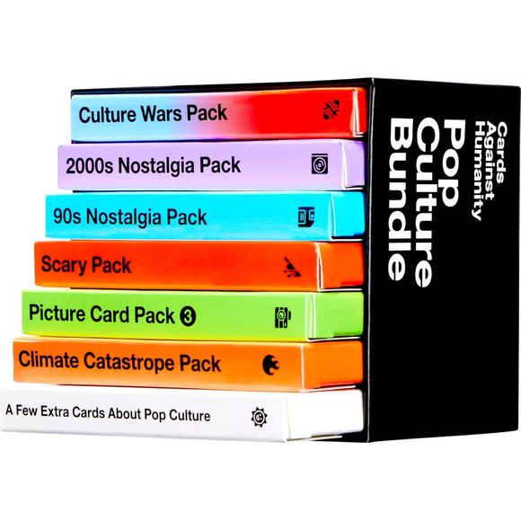 The Pop Culture Bundle comes with six different themed packs vaguely related to pop culture that you forgot to buy when they came out, plus ten all-new cards we desperately crammed in at the last second.