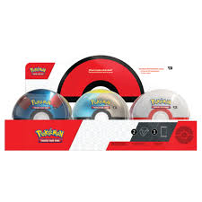 1 Random Ball - individual tin contains 3 Pokémon TCG Booster Packs and 2 sticker sheets.