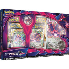 Stories say the Legendary Pokémon Eternatus is the power behind the Dynamax phenomenon in the Galar region—and now all that power is contained in one place! This premium collection brings you both Eternatus V and Eternatus VMAX as playable foil cards—along with an oversize card that shows off this Legendary Pokémon in its unique Eternamax form. There's also an awesome collector's pin, a cool metallic Pokémon coin, and a handful of Pokémon TCG booster packs to expand your collection.