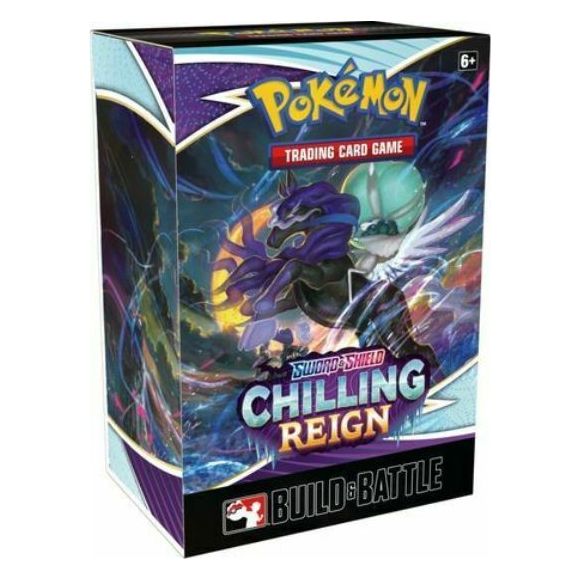 Each Pokémon TCG: Sword & Shield—Chilling Reign Build & Battle Box includes: A 23-card Evolution pack featuring key cards from current and prior sets, including 1 of 4 alternate-art promo cards 4 Pokémon TCG: Sword & Shield—Chilling Reign booster packs 1 deck-building tip sheet