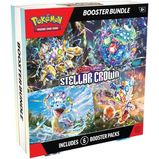 The Pokémon TCG: Scarlet & Violet—Stellar Crown Booster Bundle contains six booster packs