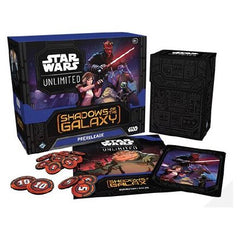 Kick off the next phase of your Star Wars: Unlimited Organized Play experience with this Shadows of the Galaxy Prerelease Box! In this box, you will find 6 Booster Packs as well as enough tokens and materials for you to launch your journey into Star Wars: Unlimiteds second set. The box comes with everything a player would need to participate in your stores prerelease sealed tournament, and even includes exclusive promo versions of the Mandalorian and Moff Gideon leader cards! Star Wars: Unlimited is a fast-