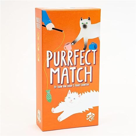 Your cat cafe has all the accouterments and staff to open its doors, but you are still missing one important feature: cats! In the set-collection game Purrfect Match, you want to be the first person with two of each type of cat to win.