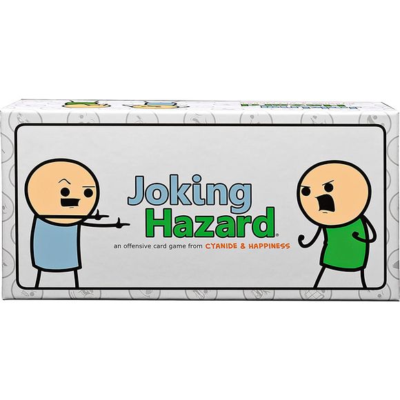 Joking Hazard is an EXTREMELY not-for-kids party game from the minds of Cyanide & Happiness, the hit webcomic. Inspired by the Cyanide & Happiness Random Comic Generator, Joking Hazard is a game in which you compete with your friends and enemies to finish an awful three-panel comic, from a deck of cards with millions of possible combinations.