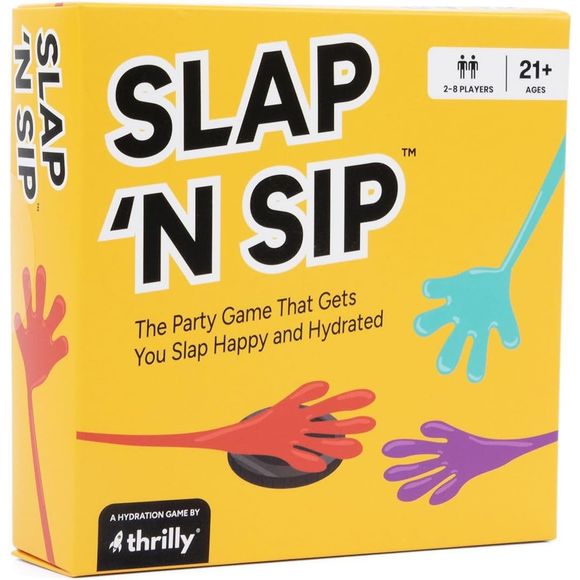 Slap ’N Sip is the viral TikTok challenge where you have to use elastic slappy hands to grap the Sip Chip in the middle of the table. Whoever gets the chip, gets to draw a card. What are on the cards you ask? They’re full of fun and hysterical challenges that get people talking + laughing.