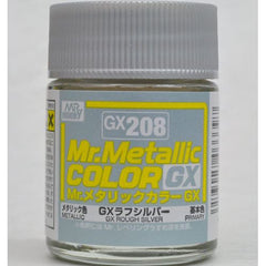 Mr. COLOR paint that features quick drying and strong coating for added appeal. This paint can be mixed with Mr. COLOR currently on the market and used with Mr. COLOR THINNER or LEVELING THINNER for dilution. GX208 Metallic Rough Silver Primary. 18ml screw top bottle.