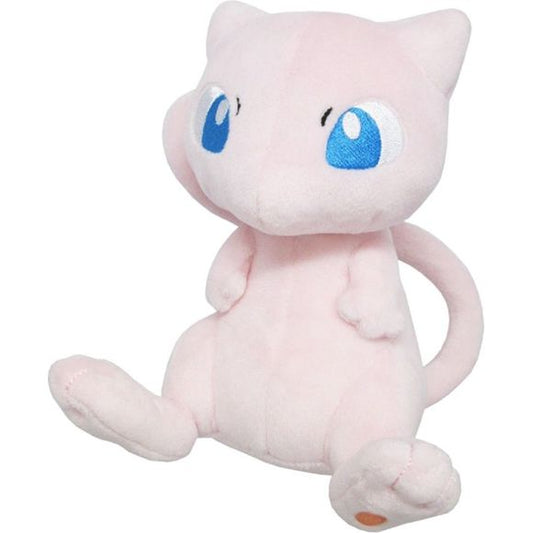 Mew is a pink, bipedal Pokemon with mammalian features. Its snout is short and wide, and it has triangular ears and large, blue eyes. It has short arms with three-fingered paws, large hind legs and feet with oval markings on the soles, and a long, thin tail ending in an ovoid tip. Its fur is so fine and thin, it can only be seen under a microscope. Mew is said to have the DNA of every single Pokemon contained within its body, and as such is able to learn any attack.