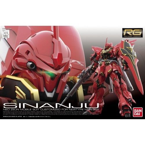 "Gundam Unicorn" have been waiting a long time for this one!  The Sinanju finally gets a Real Grade kit and wow is it detailed.  The emblem parts are golden-plated for superior detail and the red parts feature a smooth glossy finish for extra impact! All parts come molded in multiple colors with stickers provided to add extra colors and markings.