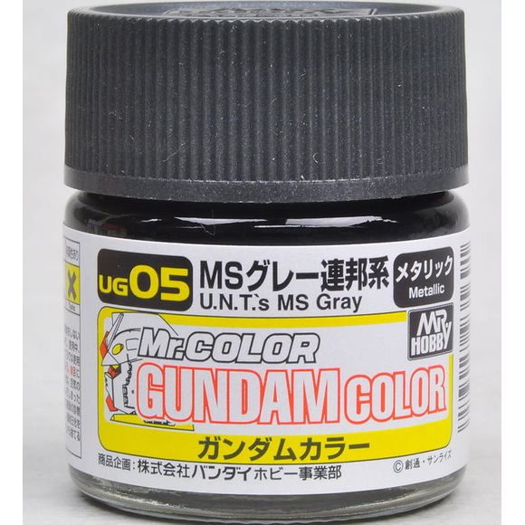 Mr Gundam Color paint, suitable for hand brushing & airbrushing, with good adhesion & fast drying is one of the finest scale modelling / hobby paints available. Solvent-based Acrylic, thin with Mr Color Thinner or Mr Color Levelling Thinner. Treat paint as a lacquer.  UG05 MS Federation Gray Metallic Paint. 10ml screw top bottle.