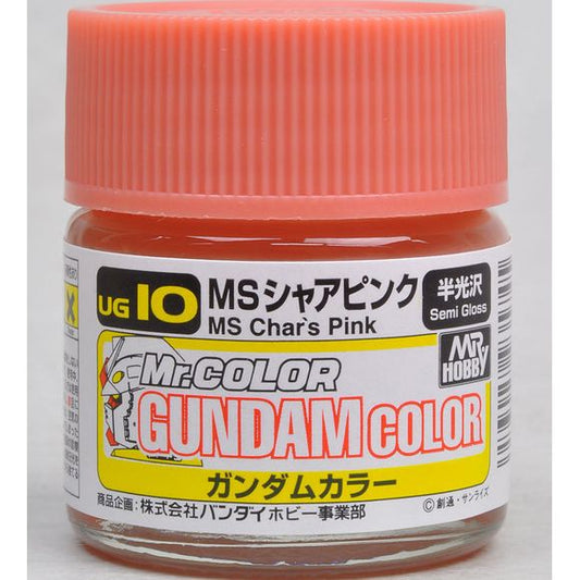 Mr Gundam Color paint, suitable for hand brushing & airbrushing, with good adhesion & fast drying is one of the finest scale modelling / hobby paints available. Solvent-based Acrylic, thin with Mr Color Thinner or Mr Color Levelling Thinner. Treat paint as a lacquer.  UG10 MS Char Pink Semi-Gloss Paint. 10ml screw top bottle.

Continental US Shipping Only, ground transport only.  No Expedited shipping.