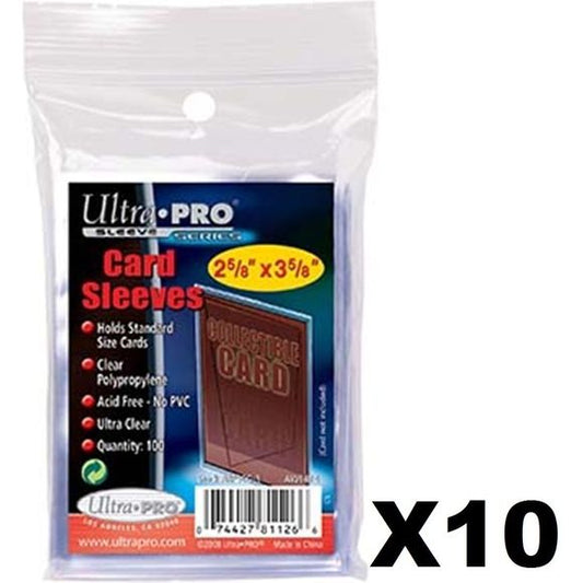 These ultra clear protective sleeves are great for protecting your standard-sized collectible cards. These are typically used to provide extra lining inside rigid toploaders. Acid free - no PVC. Quantity: 100 per pack. (Total 10 PACKS) for 1000 total sleeves.